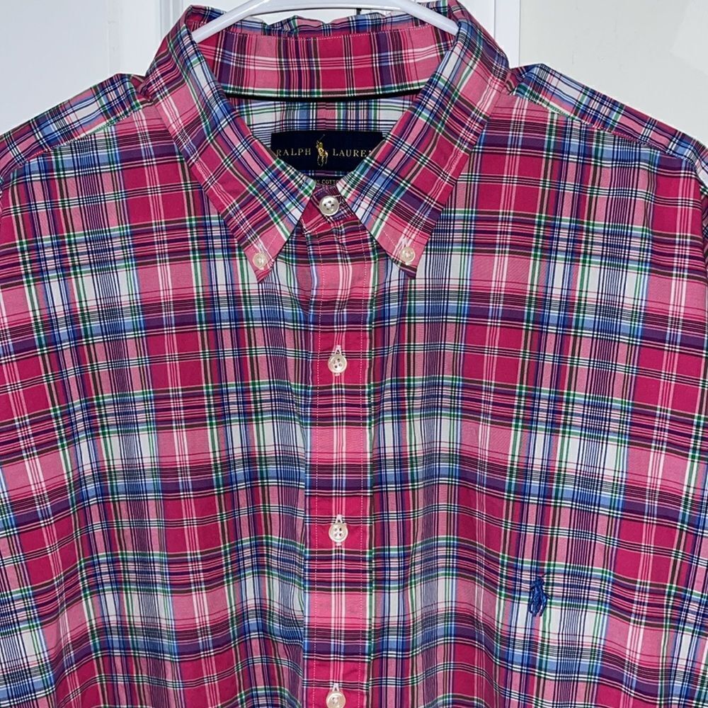 New Polo Ralph Lauren cotton stretch pink check plaid w/blue pony extra tall XLT